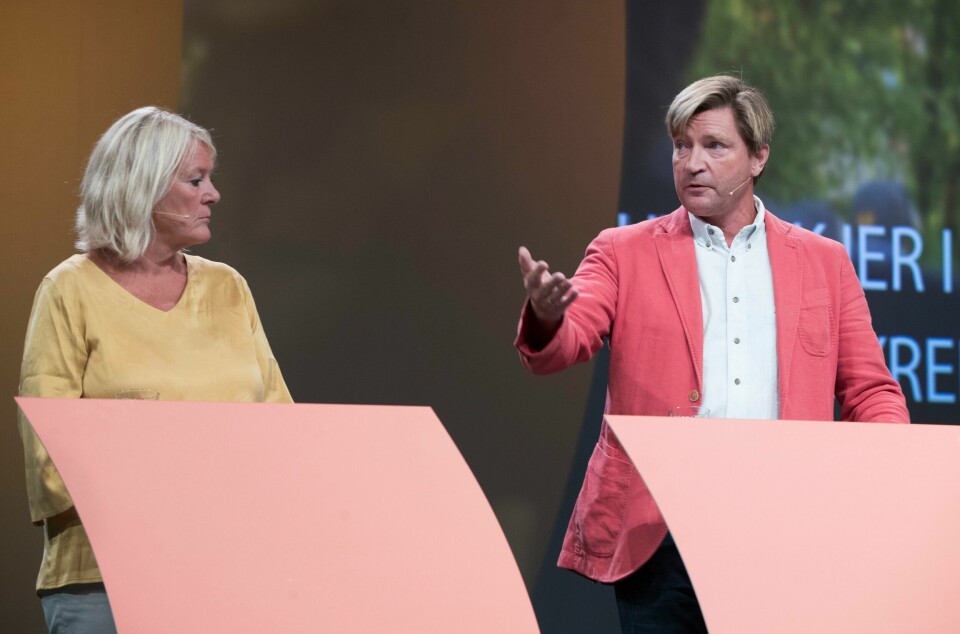 Civitas Kristin Clemet og Frps Christian Tybring-Gjedde under debatt i 2018. .