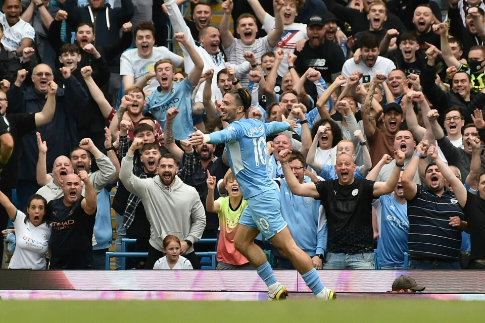 Jack Grealish presenterte seg for sitt nye hjemmepublikum i Manchester i lagets 5-0-seier over Norwich. Jack Grealish presenterte seg for sitt nye hjemmepublikum i Manchester i lagets 5-0-seier over Norwich. Foto: Rui Vieira / AP / NTB
