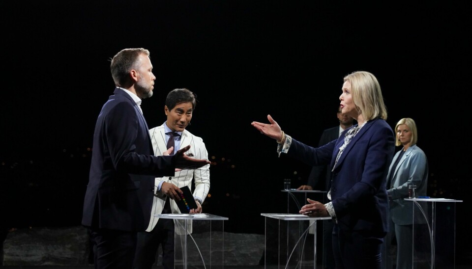 Etter mandagens partilederdebatt er det tydelig at partiene har glemt helheten, skriver Mimmi Kvisvik, forbundsleder i FO. På bildet: Leder i SV Audun Lysbakken og leder i Frp Sylvi Listhaug, under partilederdebatten i Arendal mandag kveld.