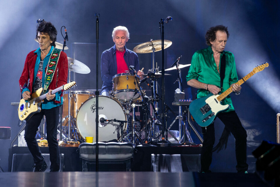Charlie Watts på scenen med Keith Richards og Ron Wood i Texas i 2019. Charlie Watts på scenen med Keith Richards og Ron Wood i Texas i 2019.