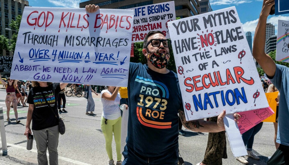 Protester mot ny abortlovgivning i Texas. Protester mot ny abortlovgivning i Texas.