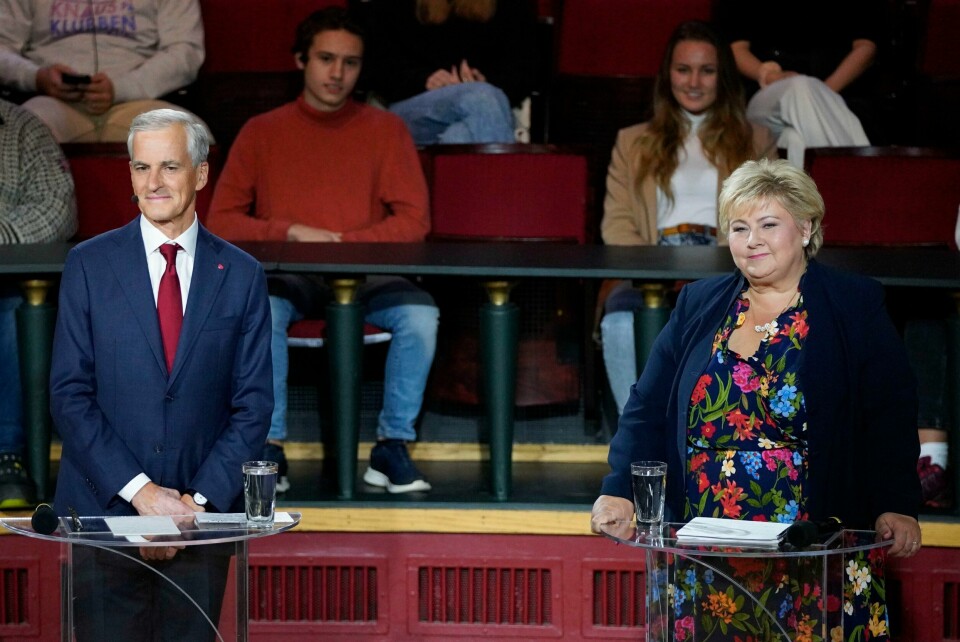 Ap-leder Jonas Gahr Støre og statsminister og Høyre-leder Erna Solberg taklet utfallet av valget bedre enn det Siv Jensen gjorde i 2013. Ap-leder Jonas Gahr Støre og statsminister og Høyre-leder Erna Solberg på folkemøte på Studentersamfundet i Trondheim i regi av NRK.
