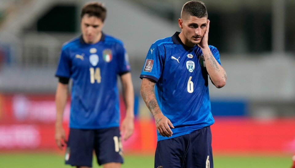 Marco Verratti og Italia måtte gå skuffet av banen etter at de kun maktet 1-1 mot Bulgaria i VM-kvaliken torsdag. Marco Verratti og Italia måtte gå skuffet av banen etter at de kun maktet 1-1 mot Bulgaria i VM-kvaliken torsdag. Foto: AP Photo / Luca Bruno / NTB