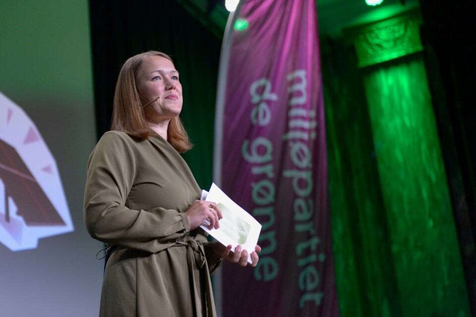 Partileder Une Aina Bastholm taler på MDGs valgvake på Sentralen under mandagens stortingsvalg. .