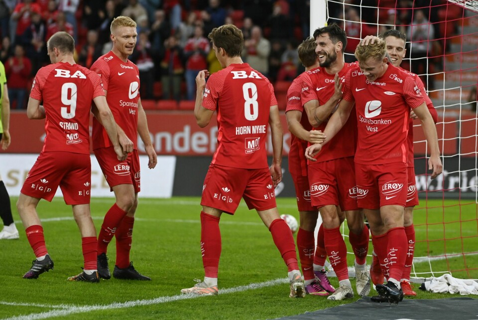 Det var både glede og lettelse hos Brann-spillerne i 3-1-seieren over Kristiansund. Det var både glede og lettelse hos Brann-spillerne i 3-1-seieren over Kristiansund. Foto: Marit Hommedal / NTB
