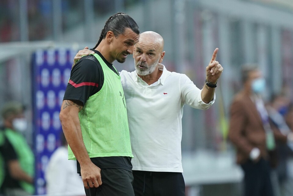 Milans Zlatan Ibrahimovic er ikke tilgjengelig for trener Stefano Pioli med det første. Milans Zlatan Ibrahimovic er ikke tilgjengelig for trener Stefano Pioli med det første. Foto: Spada/LaPresse via AP / NTB