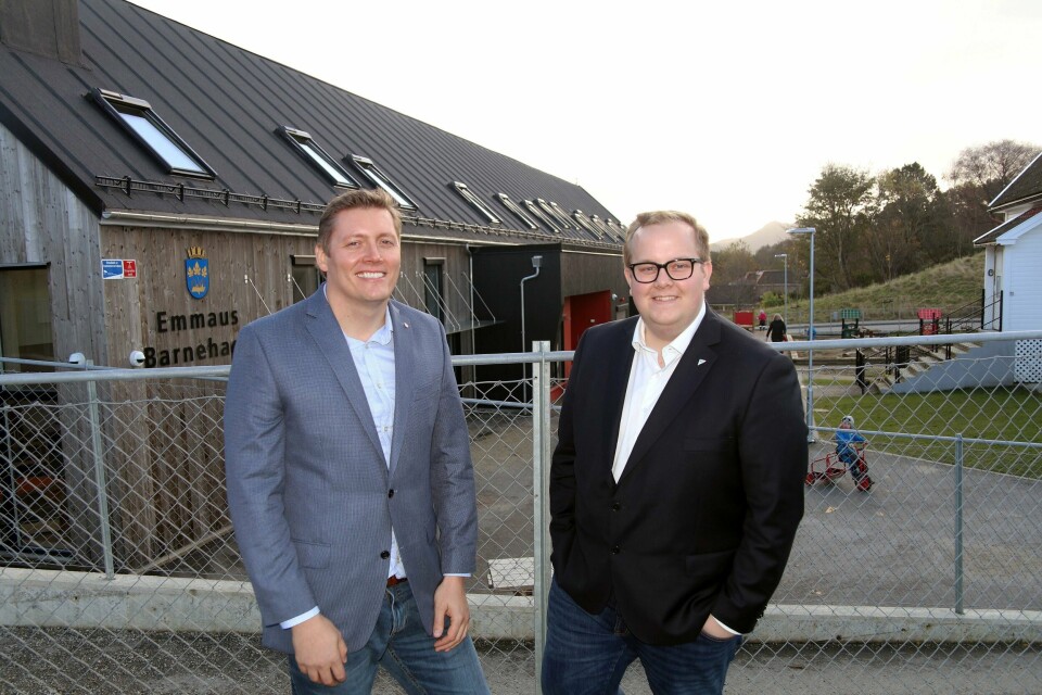 Dag Mossige (Ap) og Eirik Faret Sakariassen (SV) vil arbeide for en lovendring for mer råderett over barnehageutviklingen i Stavanger. Foto: Stein Roger Fossmo
