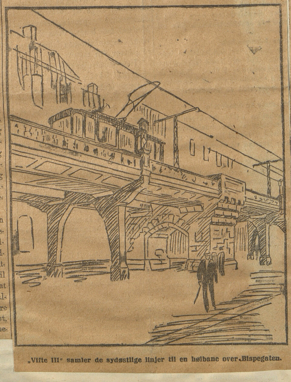 Vifte 3 i «Kristianiadalens pulsaarer», gjengitt i Social-Demokraten 24.06.1918. Det skulle samle sør-østlige linjer til en høybane over Bispegata. Vifte 3 i «Kristianiadalens pulsaarer», gjengitt i Social-Demokraten 24.06.1918. Det skulle samle sør-østlige linjer til en høybane over Bispegata.