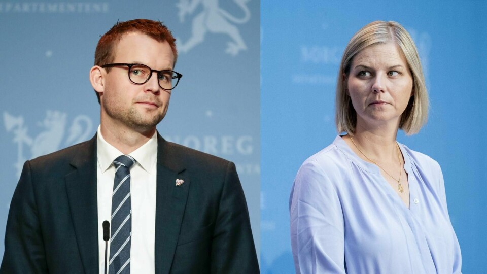 Kunnskaps- og integreringsminister Guri Melby og barne- og familieminister Kjell Ingolf Ropstad. Foto: NTB