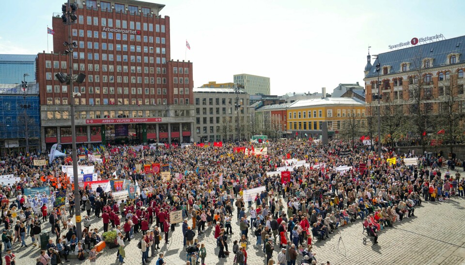 Årets 1. mai-arrangement på Youngstorget i Oslo onsdag. Årets 1. mai-arrangement på Youngstorget i Oslo onsdag. Foto: Beate Oma Dahle / NTB