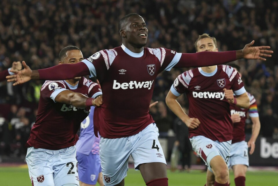 Kurt Zouma scoret for West Ham hjemme mot Bournemouth. Foto: Ian Walton / AP Photo / NTB. Kurt Zouma scoret for West Ham hjemme mot Bournemouth. Foto: Ian Walton / AP Photo / NTB.