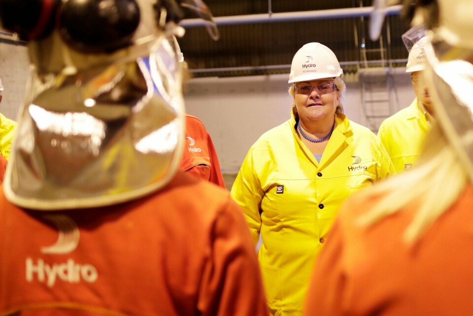 Statsminister Erna Solberg (H) besøkte Hydro Husnes i Kvinnherad under valgkampen før stortingsvalget 2021. Statsminister Erna Solberg (H) besøkte Hydro Husnes i Kvinnherad under valgkampen før stortingsvalget 2021. Foto: Javad Parsa / NTB