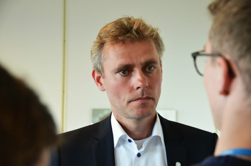 Statsråd Ola Borten Moe (Sp) under et besøk på UiS i april i år. Statsråd Ola Borten Moe (Sp) under pressekonferansen på UiS hvor søkertallene til Samordna opptak ble lagt fram.