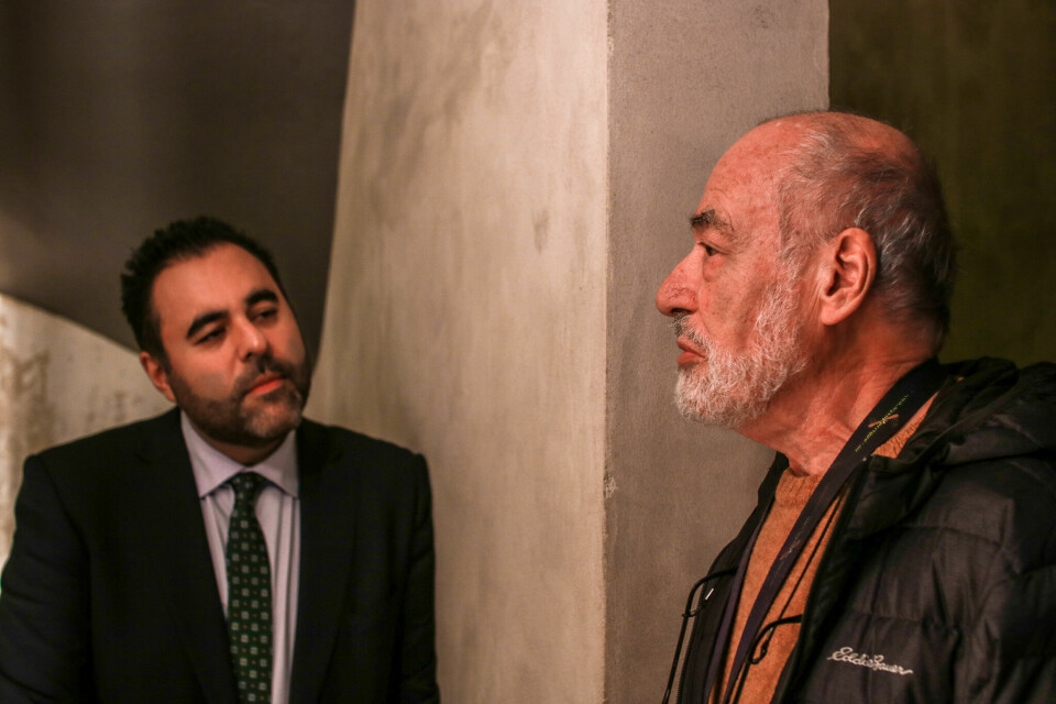Ivar Bermann og stortingspresident Masud Gharankhani på HL-senteret i Oslo i forbindelse med 80-årsmarkeringen for deportasjonen av de norske jødene. Ivar Bermann