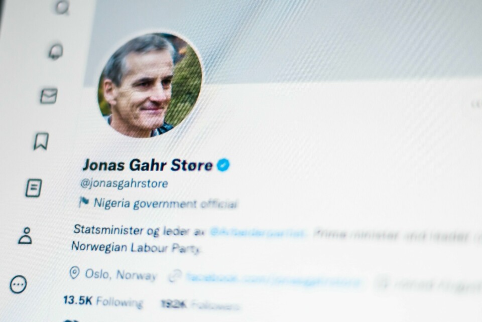 Statsminister Jonas Gahr Støre sto oppført som en nigeriansk myndighetsperson på Twitter. Statsminister Jonas Gahr Støre står oppført som en nigeriansk myndighetsperson på Twitter.Foto: Martin Solhaug Standal