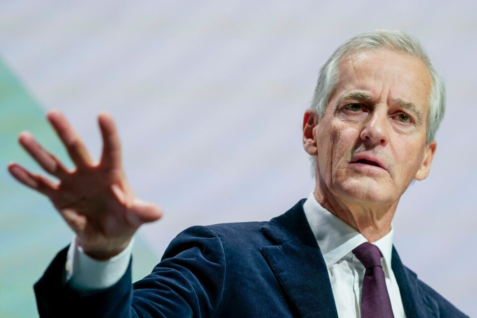 Statsminister Jonas Gahr Støre talte på landsmøtet til Fellesforbundet tirsdag. Statsminister Jonas Gahr Støre (Ap) var klar på at regjeringa vil stille opp når partane skal forhandle fram ei reformert AFP-ordning. Foto: Lise Åserud / NTB / NPK