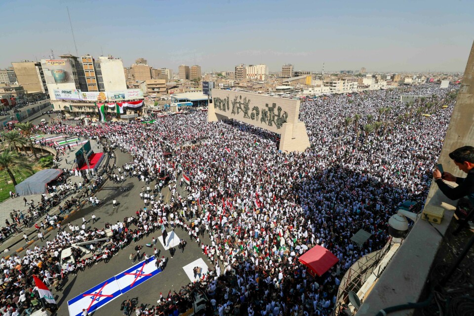 Protest mot Israel i Baghdad, Irak, fredag 13. oktober. Protest mot Israel i Baghdad, Irak, fredag 13. oktober.