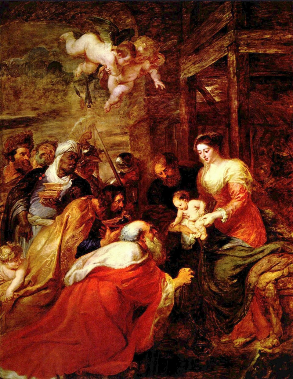 Peter Paul Rubens-maleriet fra 1600-tallet. Jesu fødsel er malt av en rekke kunstnere, her «Kongenes tilbedelse» malt av Peter Paul Rubens på 1600-tallet.