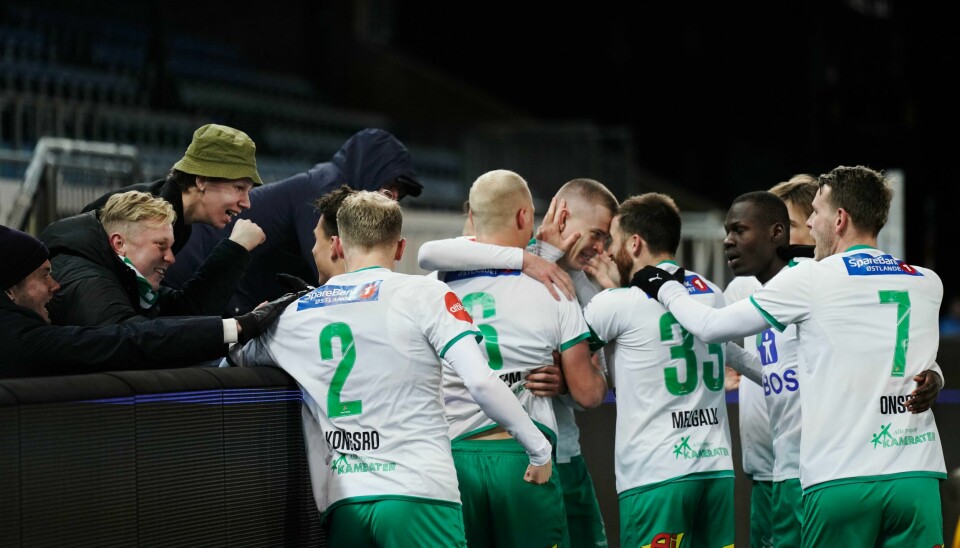 HamKam kunne juble for 1-0-målet borte mot Strømsgodset søndag. Foto: Heiko Junge / NTB HamKam kunne juble for 1-0-målet borte mot Strømsgodset søndag. Foto: Heiko Junge / NTB