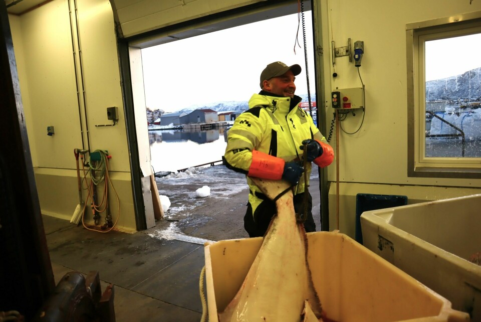 Til tross for alt som gjør det vanskeligere å være kystfisker i 2023, er smilet på plass hos fiskerne Dagsavisen møter. Ken-Richard Hansen og Julian Andreassen på kaia i Brønnøysund.