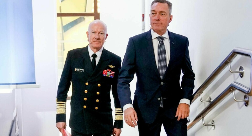 Forsvarssjef Haakon Bruun-Hanssen og forsvarsminister Frank Bakke-Jensen (H) før tirsdagens presentasjon av forsvarssjefens fagmilitære råd, som er en del av forarbeidene til Forsvarets neste langtidsplan.
