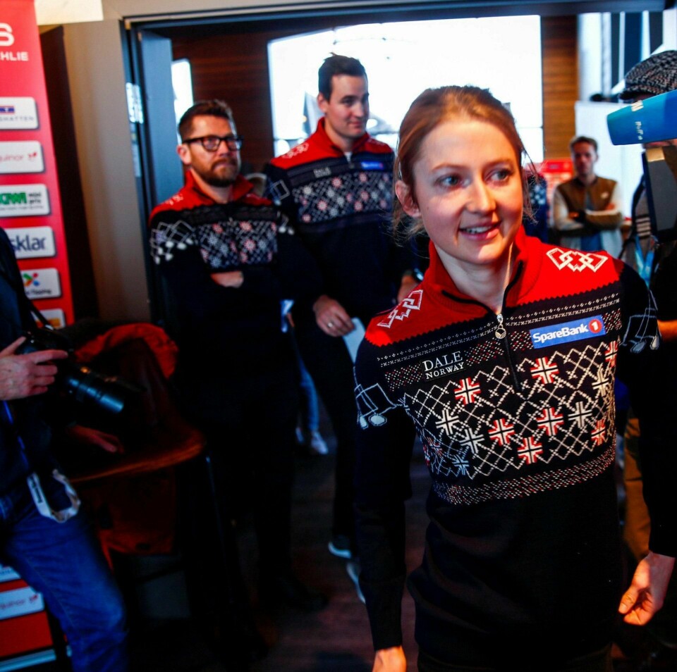 Ingvild Flugstad Østberg under pressetreffet på Beitostølen i forrige uke. Hun har fått startnekt av helsemessige grunner.