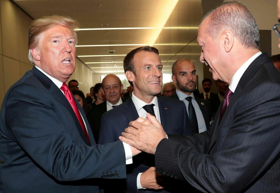 NATO-toppmøtet i London ble dominert av tre superegoer: USA-president Donald Trump (t.v.), Frankrikes president Emmanuel Macron og Tyrkias president Tayyip Erdogan. Foto: NATO/NTB scanpix