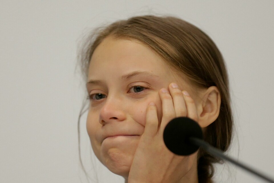 Den svenske klimaaktivisten Greta Thunberg på klimakonferansen i Madrid. Climate activist Greta Thunberg takes part in a news conference at the COP25 climate summit in Madrid, Spain, Monday, Dec. 9, 2019. Thunberg is in Madrid where a global U.N.-sponsored climate change conference is taking place. (AP Photo/Andrea Comas)