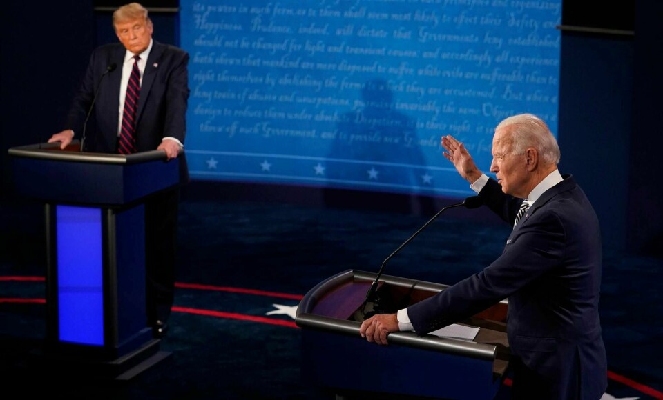 Tre uker før valget i USA, har Joe Biden (til høyre) et forsprang på drøyt ti prosentpoeng over president Donald Trump på et gjennomsnitt av ti forskjellige meningsmålinger. Ifølge FiveThirtyEight er det 86 prosent sjanse for at Biden vinner valget.