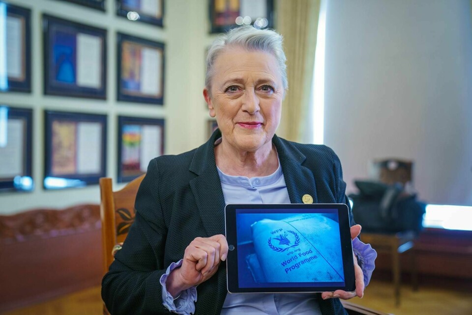 Verdens matvareprogram ble annonsert som vinneren av Nobels Fredspris av Berit Reiss-Andersen, leder av Nobelkomiteen. Foto: Stian Lysberg Solum/NTB