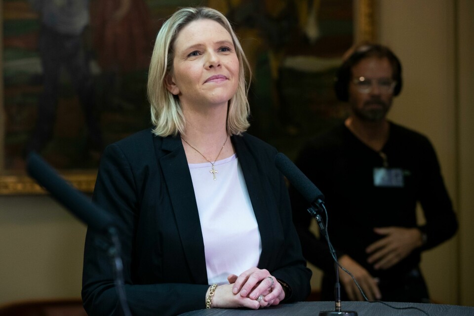 Frp-nestleder Sylvi Listhaug etter at statsbudsjettet for 2021 ble lagt fram onsdag. Oslo 20201007. Sylvi Listhaug etter at finansminister Jan Tore Sanner har lagt fram statsbudsjettet for 2021 i stortinget.Foto: Terje Pedersen / NTB
