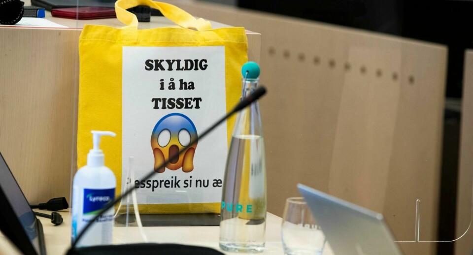 Dette nettet hadde tiltalte Laila Anita Bertheussen med seg til sal 250 i Oslo tingrett onsdag. Bertheussen er tiltalt for angrep på demokratiet og trusler mot ledende politikere.