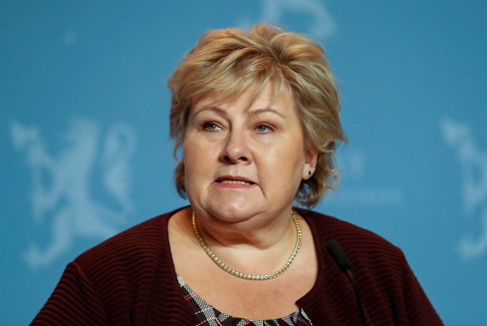 Statsminister Erna Solberg på regjeringens koronapressekonferanse mandag. Foto: Terje Bendiksby / NTB