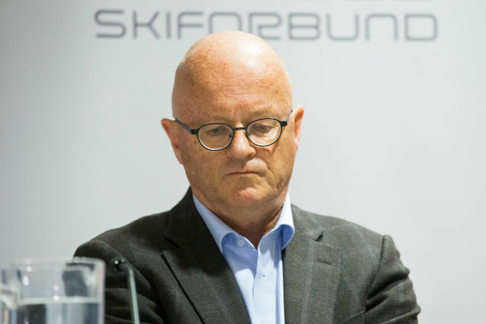 Fredrik S. Bendiksen på pressekonferansen etter at det ble kjent at Therese Johaug ble tatt for doping. Foto: Håkon Mosvold Larsen / NTB