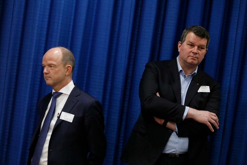 Både NHO-sjef Ole Erik Almlid (t.v) og LO-leder Hans-Christian Gabrielsen krever at regjeringen viderefører koronastøtten. Foto: Ole Berg-Rusten/NTB