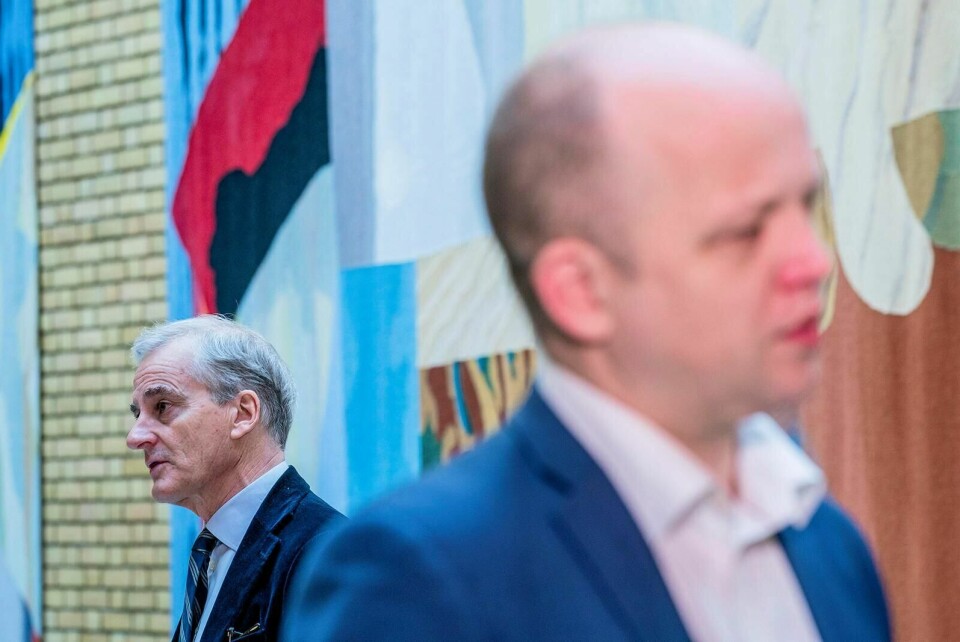 Sosialdemokratiet er like sterkt. Men Sp-leder Trygve Slagsvold Vedum tar større plass, på bekostning av Ap-leder Jonas Gahr Støre. Foto: Stian Lysberg Solum/NTB
