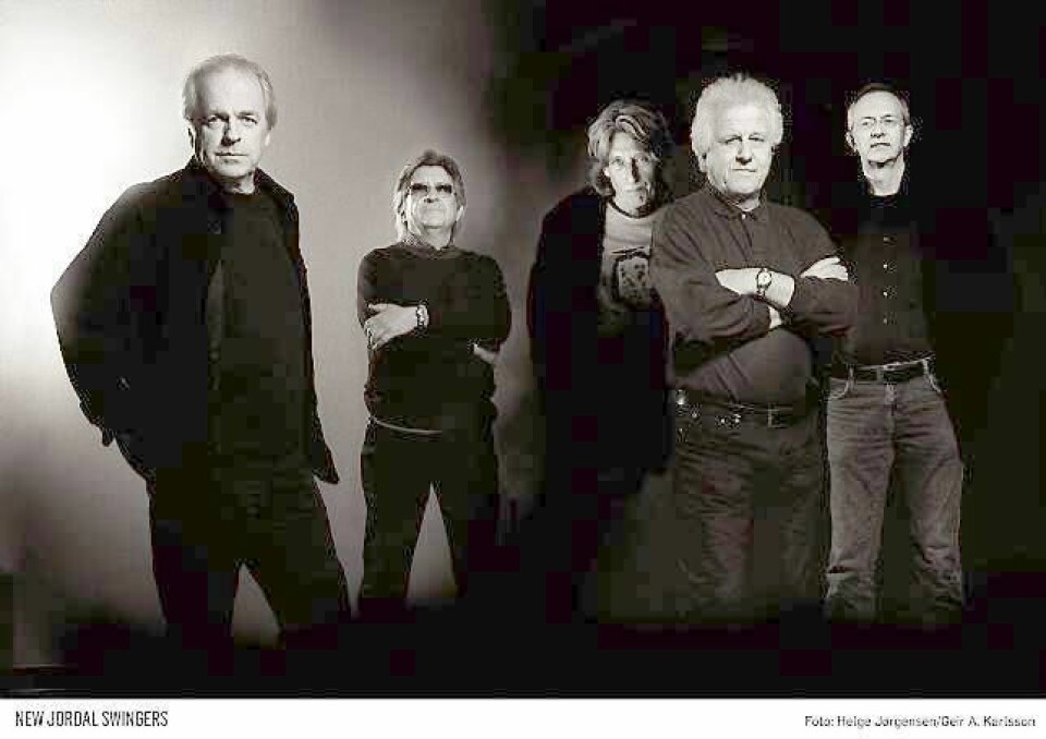 New Jordal Swingers 40 år etter starten: Eigil Berg (t.v.), Svein Finjarn, Bjørn Kristiansen, John Kolloen og Ole Marius Melhus. FOTO: HELGE JØRGENSEN/GEIR A. KARLSSON