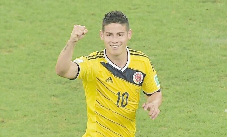 James Rodriguez jubler etter sine to mål som slo Uruguay ut av mesterskapet. FOTO: GABRIEL BOUYS/NTB SCANPIX