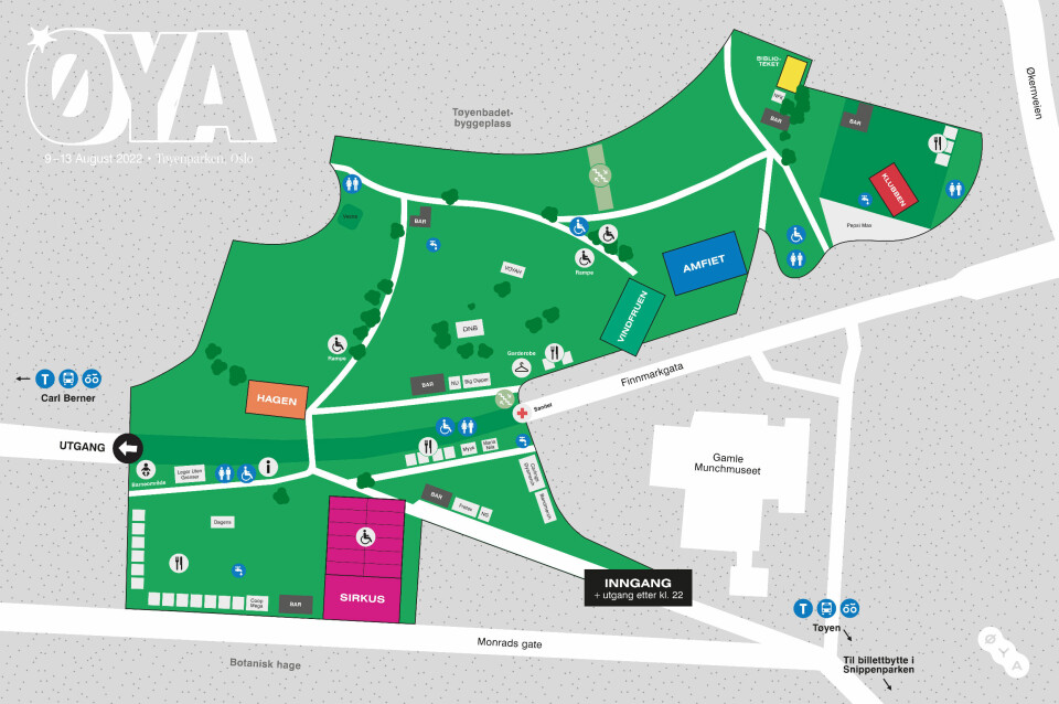 Slik ser publikumsområdet til Øyafestivalen ut i år. Kart til Øyafestival 2022.
