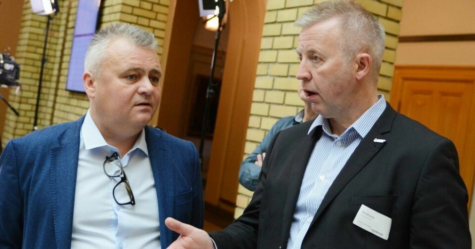 Forbundsleder Jørn Eggum i Fellesforbundet og Frode Alfheim, leder i Industri Energi, krever bedre ordninger for strømstøtte.