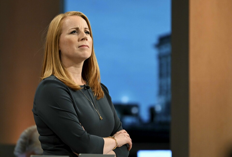 Centerpartiets partileder Annie Lööf i valgstudioet til SVT søndag. Centerpartiets partileder Annie Lööf i valgstudioet til SVT søndag.Foto: Anders Wiklund / TT / NTB