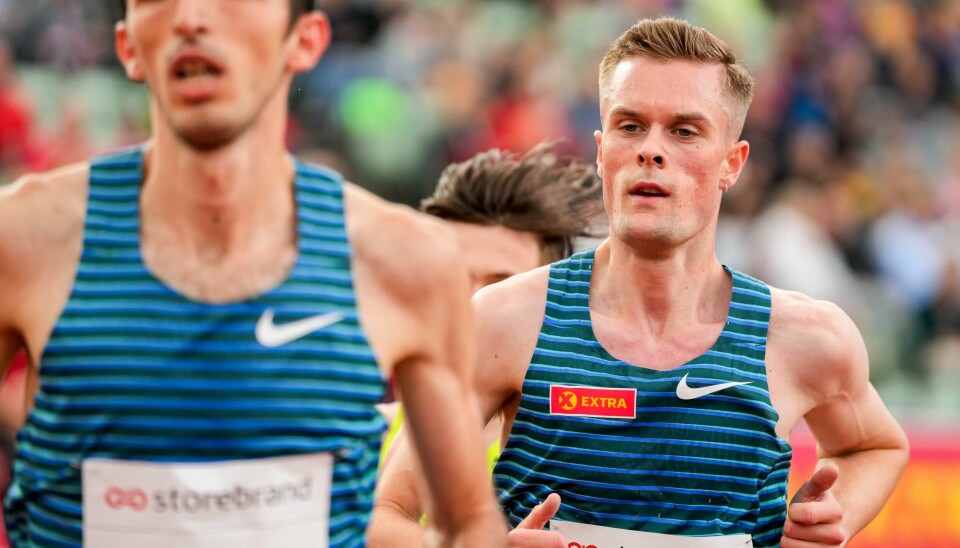 Filip Ingebrigtsen var tilbake på banen i Zagreb søndag, men måtte bryte. Filip Ingebrigtsen var tilbake på banen i Zagreb søndag. Foto: Beate Oma Dahle / NTB