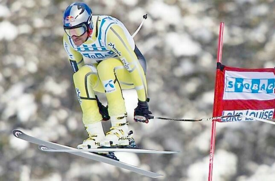 Aksel Lund Svindal mot seier i lørdagens utforrenn. FOTO: NTB SCANPIX