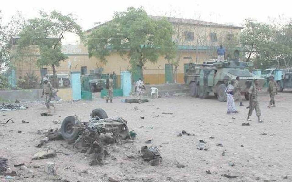 Åstedet for tiorsdagens selvmordsangrep i Buulo Burde i Somalia som det hevdes at en nordmann utførte. FOTO: AFP/NTB SCANPIX