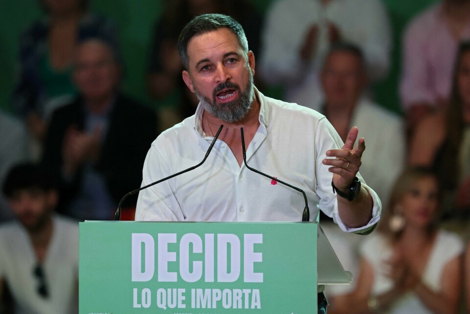 Leder av ytre høyre-partiet Vox, Santiago Abascal, holder en tale under et valagmøte i juni. Leder av ytre-høyre partiet Vox, Santiago Abascal, holder en tale under et valagmøte i juni.