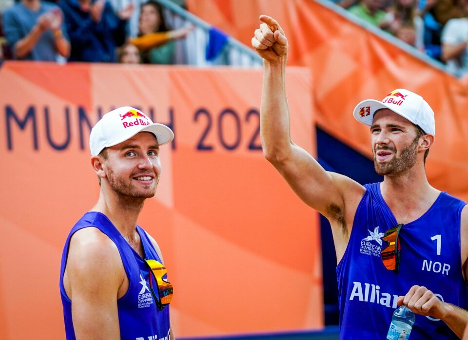 Christian Sørum og Anders Mol avbildet i fjorårets EM i sandvolleyball. Christian Sørum og Anders Mol avbildet i fjorårets EM i sandvolleyball. Foto: Lise Åserud / NTB