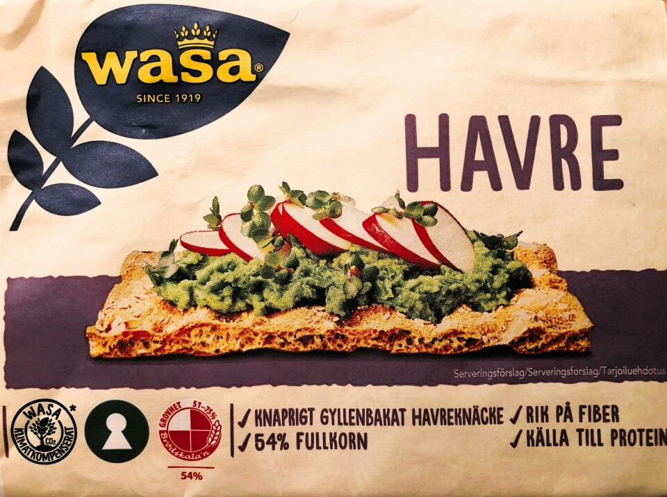 Knekkebrød-produsenten Wasa har avbildet knekkebrødet med pålegget på den ruglete siden utenpå pakkene sine. Knekkebrød