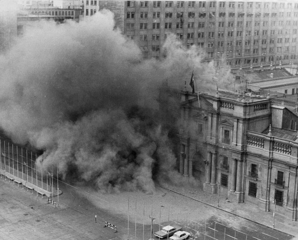 Presidentpalasset La Moneda i Santiago, Chile, 11. september 1973 – for 50 år siden i dag. Militærkuppet preger fortsatt Chile i dag. Presidentpalasset La Moneda i Santiago, Chile, 11. september 1973 – for 50 år siden i dag. Militærkuppet preger fortsatt Chile i dag.