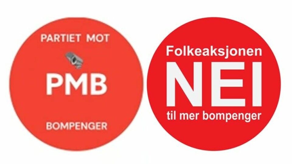 Logoen til Partiet mot Bompenger, her ved siden av den gamle logoen til Folkeaksjonen Nei til mer Bompenger. Logolikhet?