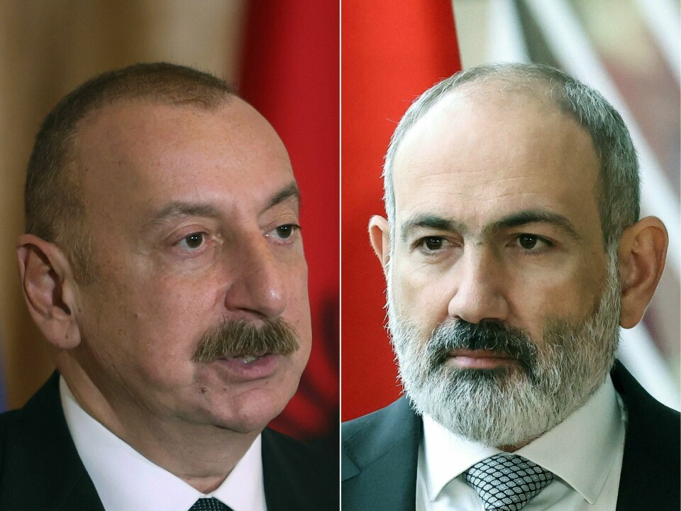 Aserbajdsjans president Ilham Alijev (t.v.) og Armenias statsminister Nikol Pasjinjan (t.h.) skal delta på et møte i Spania 5. oktober. Aserbajdsjans president Ilham Alijev (t.v.) og Armenias statsminister Nikol Pasjinjan (t.h.) skal delta på et møte i Spania 5. oktober.